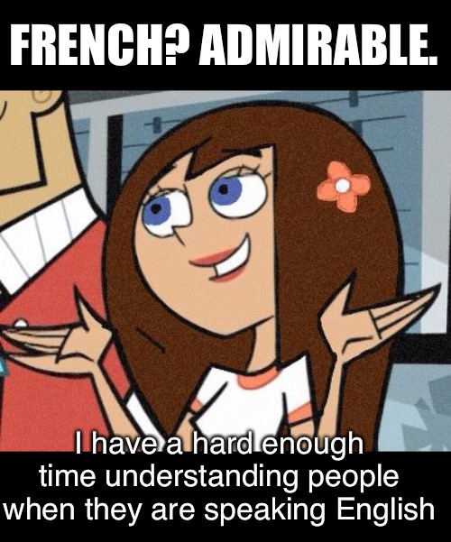 I have a hard enough time understanding people when they are speaking English FRENCH? ADMIRABLE. | made w/ Imgflip meme maker
