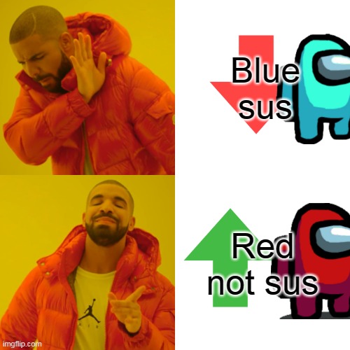 Why blue sus? | Blue sus; Red not sus | image tagged in memes,drake hotline bling | made w/ Imgflip meme maker