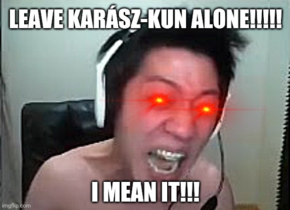 Angry Korean Gamer Rage | LEAVE KARÁSZ-KUN ALONE!!!!! I MEAN IT!!! | image tagged in extreme korean streamer rage,memes,angry korean gamer,karaszkun | made w/ Imgflip meme maker