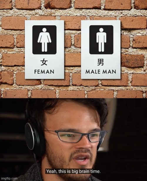 Feman And Male Man | image tagged in yeah this is big brain time,wacky signs | made w/ Imgflip meme maker