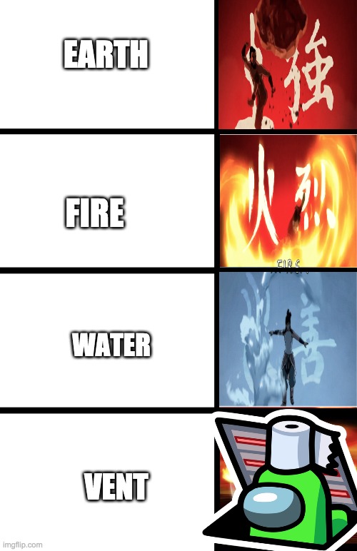 Expanding Aang | EARTH FIRE WATER VENT | image tagged in expanding aang | made w/ Imgflip meme maker