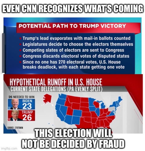 CNN recognizes | EVEN CNN RECOGNIZES WHAT’S COMING; THIS ELECTION WILL NOT BE DECIDED BY FRAUD | image tagged in election 2020,election fraud,cnn | made w/ Imgflip meme maker