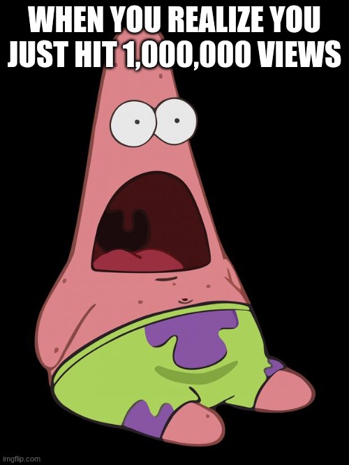 shocked patrick | WHEN YOU REALIZE YOU JUST HIT 1,000,000 VIEWS | image tagged in shocked patrick,memes | made w/ Imgflip meme maker