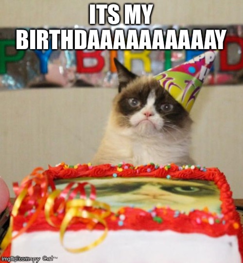 Grumpy Cat Birthday | ITS MY BIRTHDAAAAAAAAAAY | image tagged in memes,grumpy cat birthday,grumpy cat | made w/ Imgflip meme maker