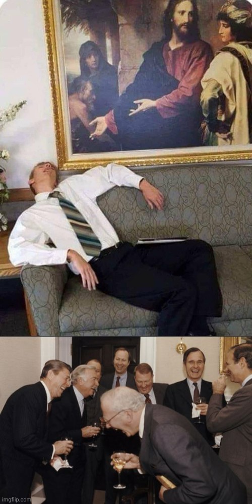 What is he doing here?! | image tagged in memes,laughing men in suits,funny,painting | made w/ Imgflip meme maker