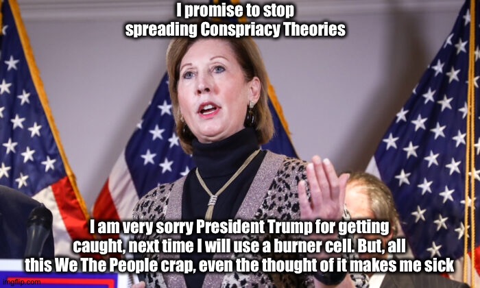 I promise to stop spreading Conspriacy Theories; I am very sorry President Trump for getting caught, next time I will use a burner cell. But, all this We The People crap, even the thought of it makes me sick | made w/ Imgflip meme maker