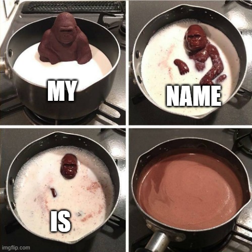 chocolate gorilla | NAME; MY; IS | image tagged in chocolate gorilla,memes | made w/ Imgflip meme maker