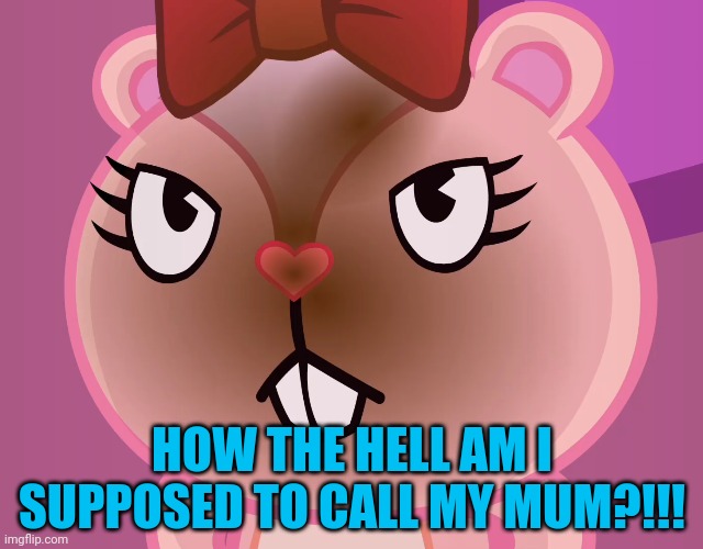 Pissed-Off Giggles (HTF) | HOW THE HELL AM I SUPPOSED TO CALL MY MUM?!!! | image tagged in pissed-off giggles htf | made w/ Imgflip meme maker