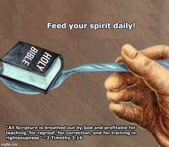 Feed Daily | image tagged in feed daily,spiritual food,bible,scripture,2 timothy 3 16 | made w/ Imgflip meme maker