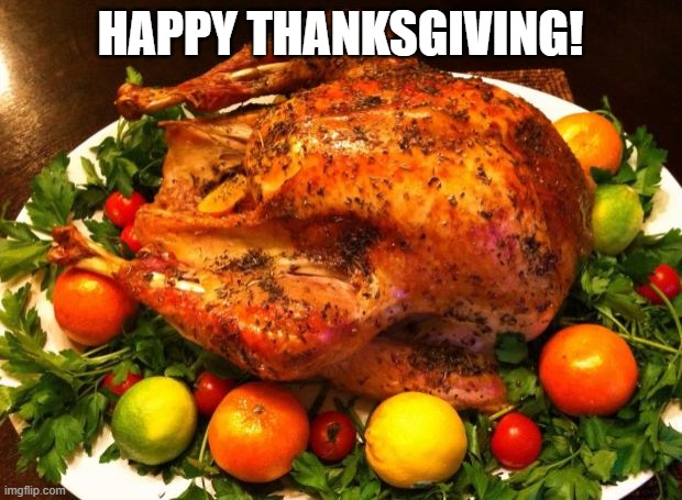 :D | HAPPY THANKSGIVING! | image tagged in roasted turkey | made w/ Imgflip meme maker