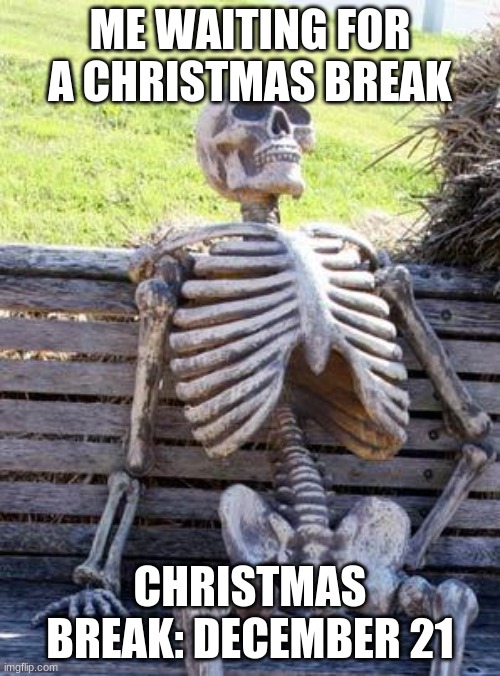 Christmas Break Meme | ME WAITING FOR A CHRISTMAS BREAK; CHRISTMAS BREAK: DECEMBER 21 | image tagged in memes,waiting skeleton | made w/ Imgflip meme maker