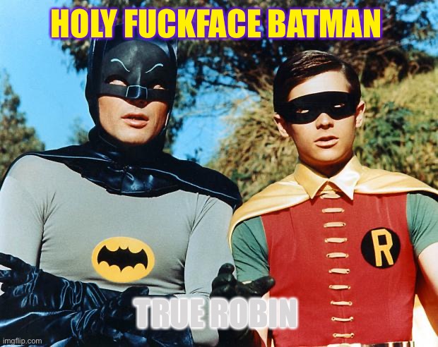 holy batman | HOLY FUCKFACE BATMAN; TRUE ROBIN | image tagged in holy batman | made w/ Imgflip meme maker