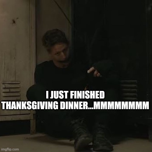 I feel happily sick | I JUST FINISHED THANKSGIVING DINNER...MMMMMMMM | image tagged in nf_fan | made w/ Imgflip meme maker