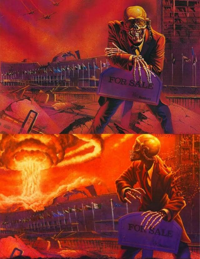 High Quality Skeleton looking at explosion Blank Meme Template