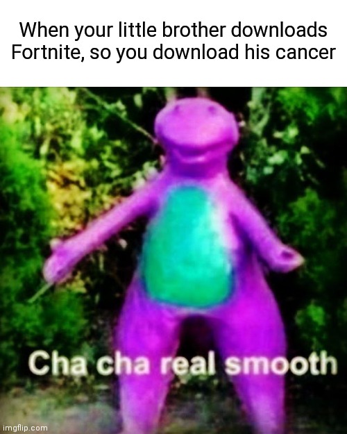 Smooth indeed. | When your little brother downloads Fortnite, so you download his cancer | image tagged in cha cha real smooth | made w/ Imgflip meme maker