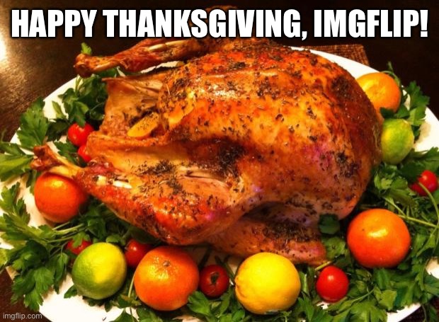 Happy Thanksgiving! | HAPPY THANKSGIVING, IMGFLIP! | image tagged in roasted turkey,thanksgiving,turkey,meme,imgflip | made w/ Imgflip meme maker
