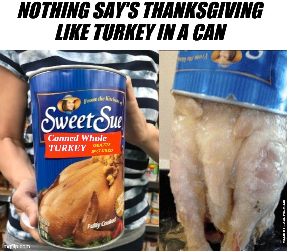 I want my turkey in a can, say's Sam-I-am | NOTHING SAY'S THANKSGIVING LIKE TURKEY IN A CAN; Canned Whole; TURKEY; GIBLETS INCLUDED; MEME BY: PAUL PALMIERI | image tagged in thanksgiving,thanksgiving dinner,turkey in a can,funny memes,hilarious memes,turkey | made w/ Imgflip meme maker