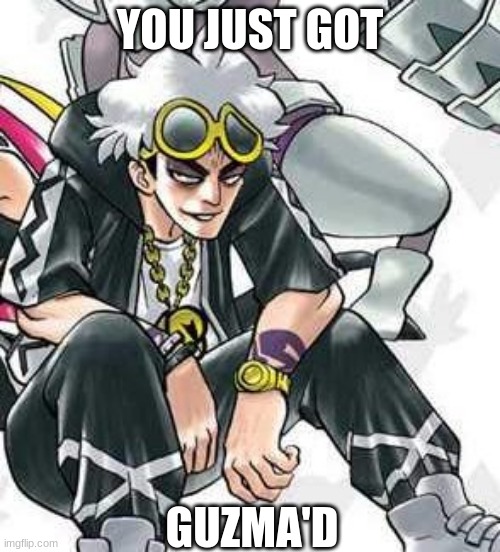 YOU JUST GOT GUZMA'D | YOU JUST GOT; GUZMA'D | image tagged in team skull,pokemon,meme,the new rickroll,you just got guzma'd | made w/ Imgflip meme maker