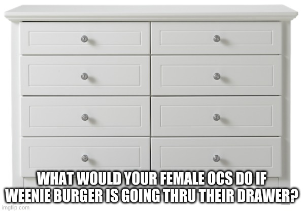 Weenie Burger NO- | WHAT WOULD YOUR FEMALE OCS DO IF WEENIE BURGER IS GOING THRU THEIR DRAWER? | made w/ Imgflip meme maker