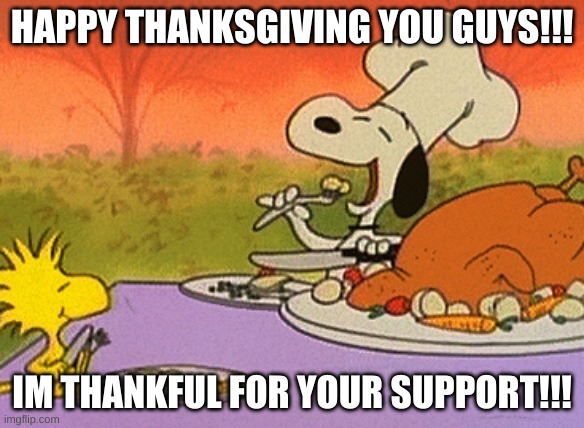 Charlie Brown thanksgiving  | HAPPY THANKSGIVING YOU GUYS!!! IM THANKFUL FOR YOUR SUPPORT!!! | image tagged in charlie brown thanksgiving | made w/ Imgflip meme maker