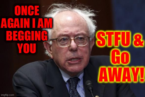 Bernie Sanders | ONCE AGAIN I AM
BEGGING
YOU STFU &
Go  AWAY! | image tagged in bernie sanders | made w/ Imgflip meme maker