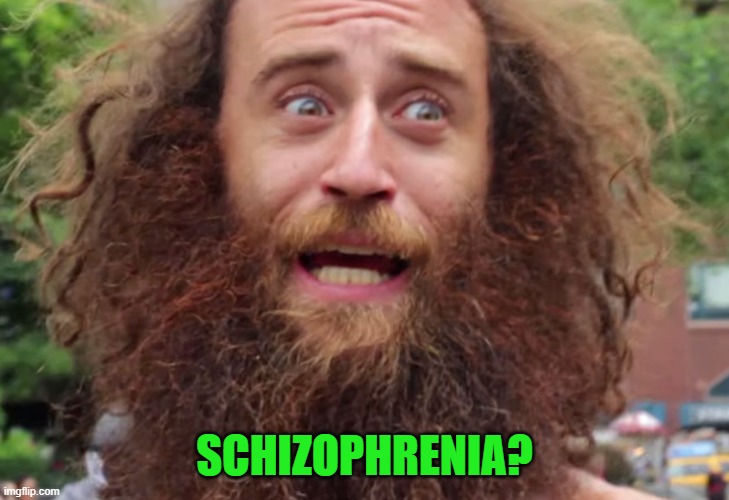 Crazy man | SCHIZOPHRENIA? | image tagged in crazy man | made w/ Imgflip meme maker