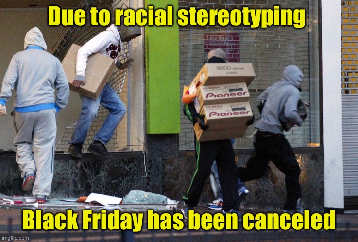 Diverse Friday Sale | Due to racial stereotyping; Black Friday has been canceled | image tagged in looters,black friday | made w/ Imgflip meme maker