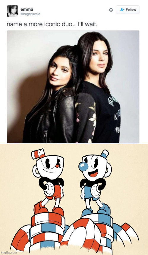 cuphead is more iconic | image tagged in name a more iconic duo,cuphead,bruh | made w/ Imgflip meme maker