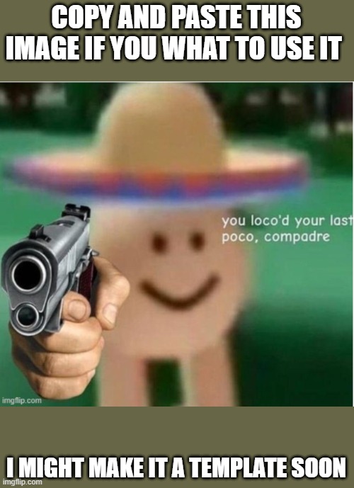 you loco'd your last poco, compadre | COPY AND PASTE THIS IMAGE IF YOU WHAT TO USE IT; I MIGHT MAKE IT A TEMPLATE SOON | image tagged in you loco'd your last poco compadre,memes | made w/ Imgflip meme maker