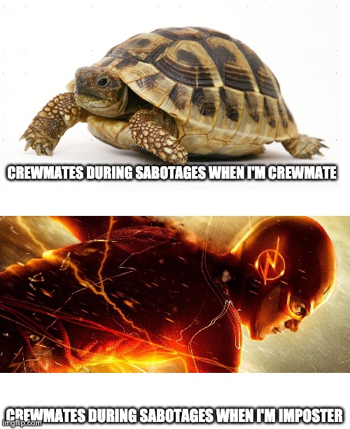 Among Us sabotages be like | CREWMATES DURING SABOTAGES WHEN I'M CREWMATE; CREWMATES DURING SABOTAGES WHEN I'M IMPOSTER | image tagged in slow vs fast meme | made w/ Imgflip meme maker