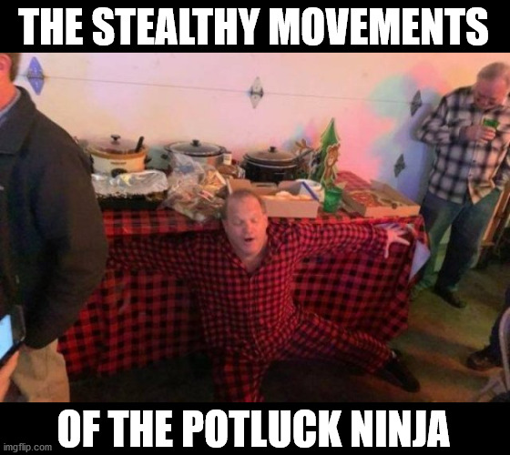 THE STEALTHY MOVEMENTS; OF THE POTLUCK NINJA | made w/ Imgflip meme maker