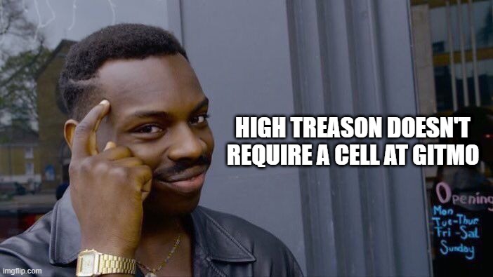 Space Conscious | HIGH TREASON DOESN'T REQUIRE A CELL AT GITMO | image tagged in memes,roll safe think about it | made w/ Imgflip meme maker
