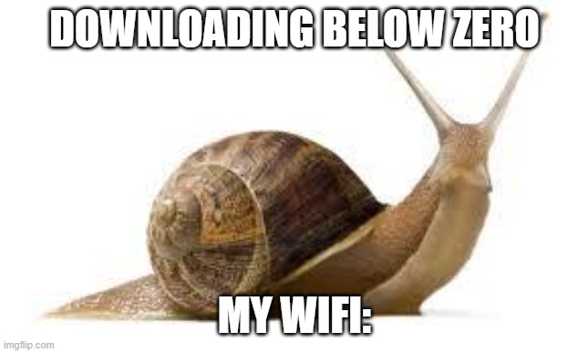 SNAIL | DOWNLOADING BELOW ZERO; MY WIFI: | image tagged in snail | made w/ Imgflip meme maker