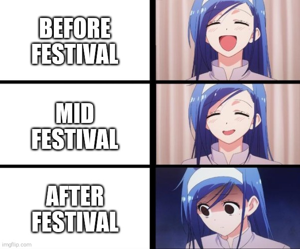 Higurashi in the nutshell | BEFORE FESTIVAL; MID FESTIVAL; AFTER FESTIVAL | image tagged in anime,anime meme,depression,memes | made w/ Imgflip meme maker