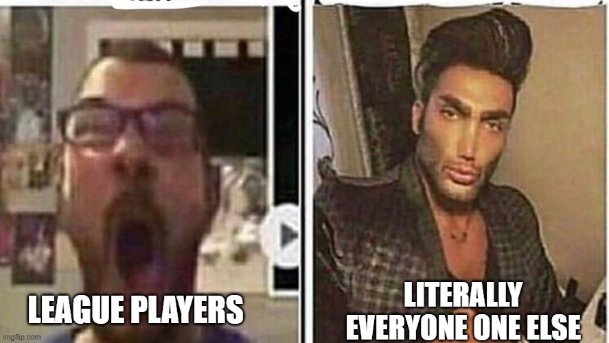 yes | LITERALLY EVERYONE ONE ELSE; LEAGUE PLAYERS | image tagged in average fan vs average enjoyer | made w/ Imgflip meme maker