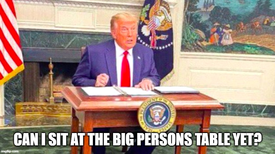 Tiny Desk | CAN I SIT AT THE BIG PERSONS TABLE YET? | image tagged in tiny desk | made w/ Imgflip meme maker
