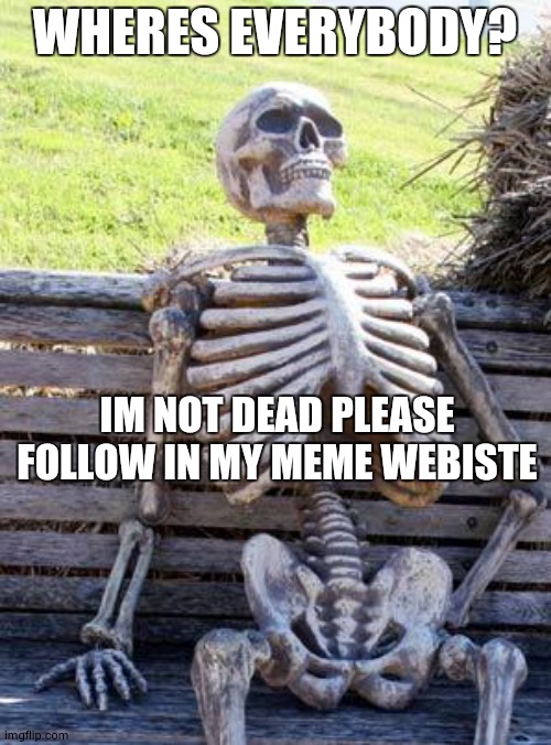 what happend to me? | WHERES EVERYBODY? IM NOT DEAD PLEASE FOLLOW IN MY MEME WEBISTE | image tagged in memes,waiting skeleton | made w/ Imgflip meme maker