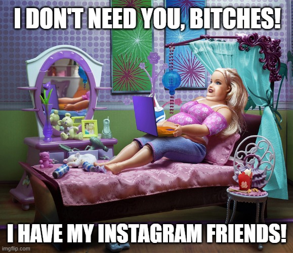 I DON'T NEED YOU, BITCHES! I HAVE MY INSTAGRAM FRIENDS! | made w/ Imgflip meme maker