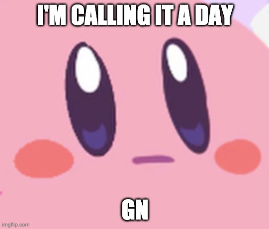 Blank Kirby Face | I'M CALLING IT A DAY; GN | image tagged in blank kirby face | made w/ Imgflip meme maker