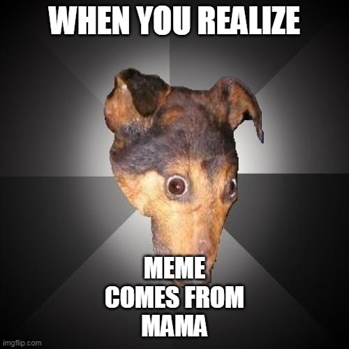 Depression Dog |  WHEN YOU REALIZE; MEME
COMES FROM
MAMA | image tagged in memes,depression dog | made w/ Imgflip meme maker