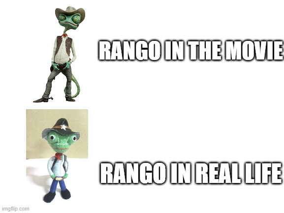 Rango Movie to Real Life | RANGO IN THE MOVIE; RANGO IN REAL LIFE | image tagged in movies,awful,funny memes,memes,meme,funny meme | made w/ Imgflip meme maker