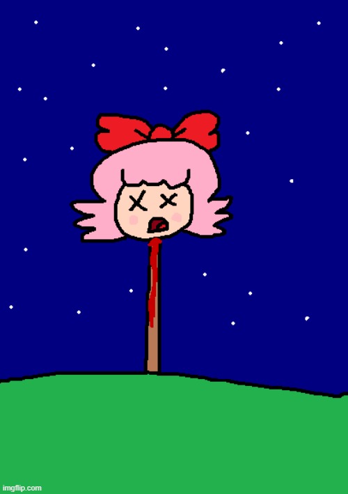 Decapitated Ribbon At Night | image tagged in kirby,gore,blood,funny,cute,death | made w/ Imgflip meme maker