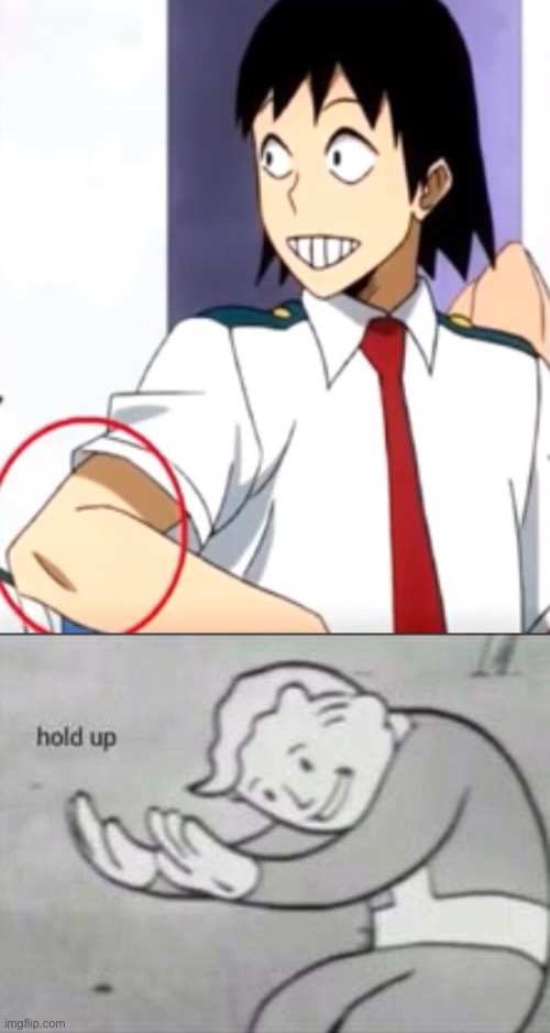 Wait a minute... | image tagged in fallout hold up,mha,bnha,anime,animeme,anime meme | made w/ Imgflip meme maker