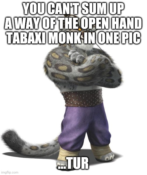 Pls | YOU CAN'T SUM UP A WAY OF THE OPEN HAND TABAXI MONK IN ONE PIC; ...TUR | image tagged in change my mind | made w/ Imgflip meme maker