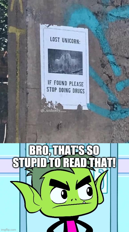 WTH?! | BRO, THAT'S SO STUPID TO READ THAT! | image tagged in angry beast boy ttg,memes,you had one job,funny | made w/ Imgflip meme maker