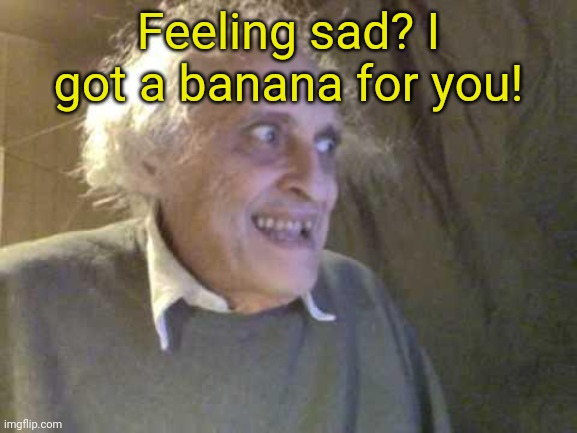 Old Pervert | Feeling sad? I got a banana for you! | image tagged in old pervert | made w/ Imgflip meme maker