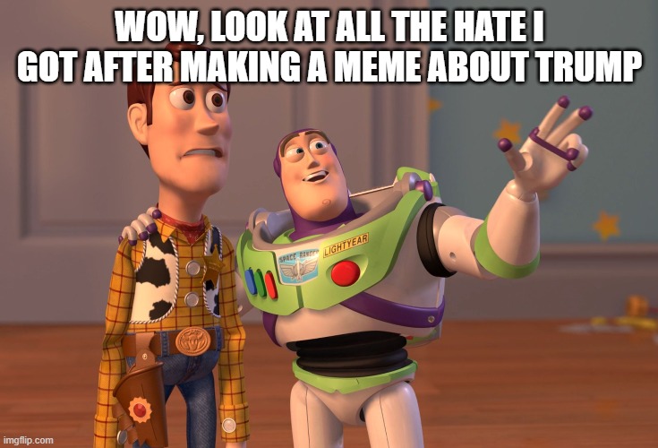 X, X Everywhere | WOW, LOOK AT ALL THE HATE I GOT AFTER MAKING A MEME ABOUT TRUMP | image tagged in memes,x x everywhere,donald trump,haters,haters gonna hate,i dont give a crap | made w/ Imgflip meme maker