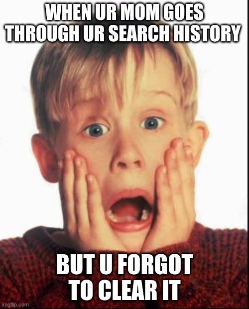 Home Alone Kid  | WHEN UR MOM GOES THROUGH UR SEARCH HISTORY; BUT U FORGOT TO CLEAR IT | image tagged in home alone kid | made w/ Imgflip meme maker