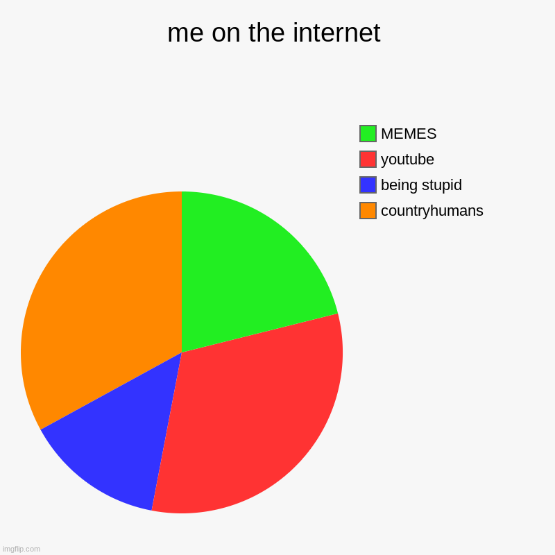 me on the internet | countryhumans, being stupid, youtube, MEMES | image tagged in charts,pie charts | made w/ Imgflip chart maker
