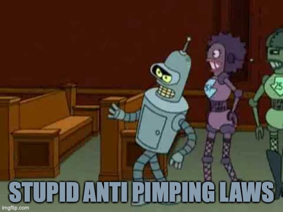 bender pimping laws | STUPID ANTI PIMPING LAWS | image tagged in futurama,bender,benderbendingrodriguez | made w/ Imgflip meme maker